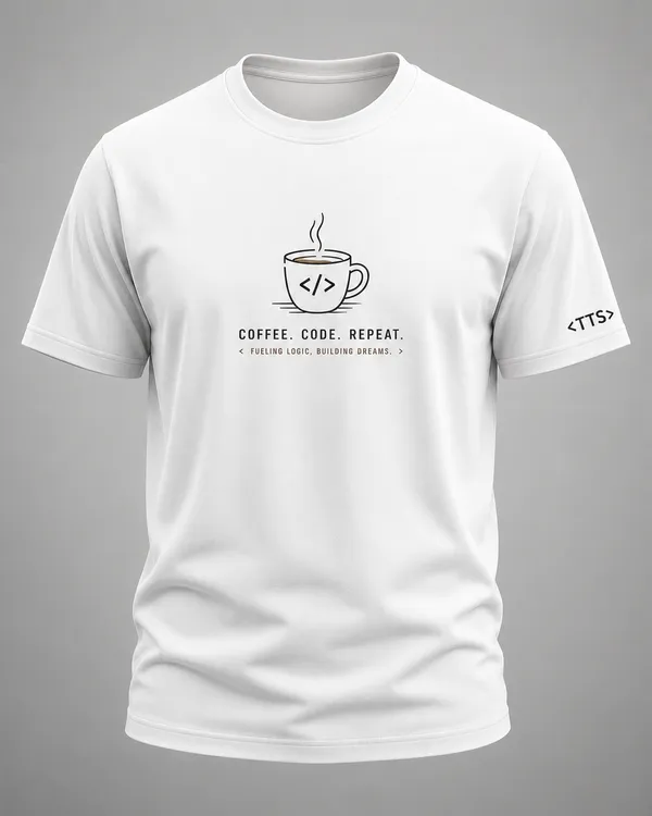 White_Coffee_Code_Repeat_Crew_Neck_T_Shirt
