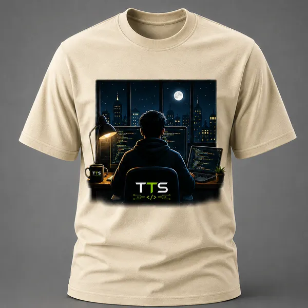Beige_Dev_Working_In_The_Night_Crew_Neck_T_Shirt