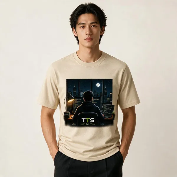 Beige_Dev_Working_In_The_Night_Crew_Neck_T_Shirt