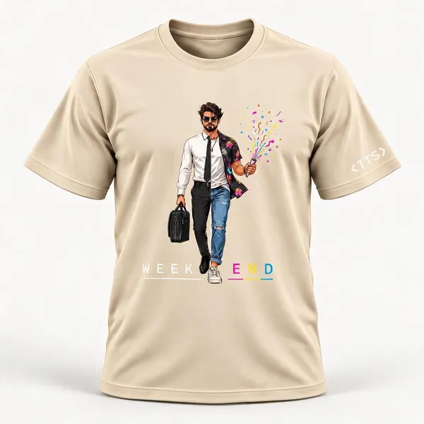 Beige_Dual_Life_Man_Crew_Neck_T_Shirt