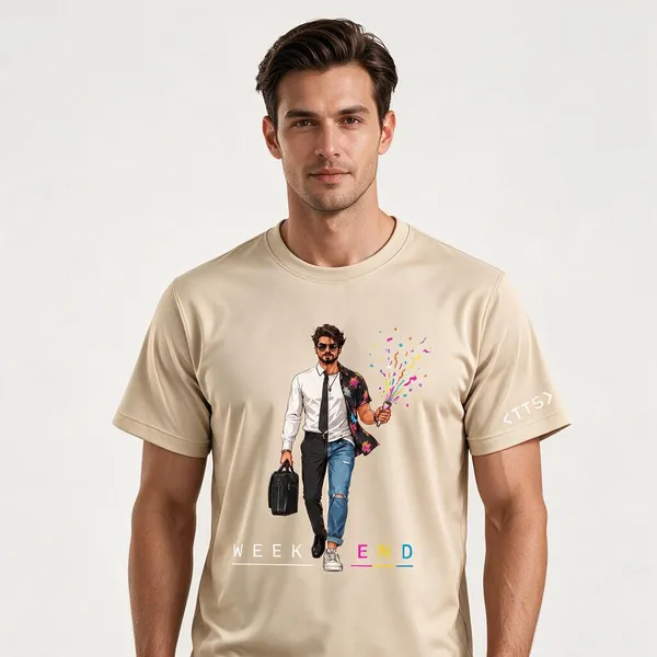 Beige_Dual_Life_Man_Crew_Neck_T_Shirt