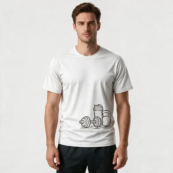 White_Gym_Equipments_Crew_Neck_T_Shirt