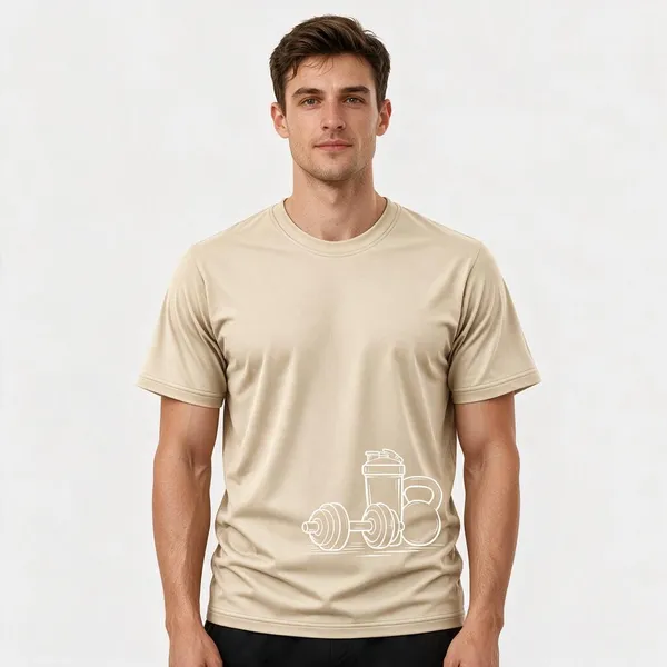 Beige_Gym_Equipments_Crew_Neck_T_Shirt