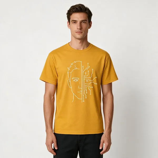Yellow_Half_Human_Half_Machine_Crew_Neck_T_Shirt