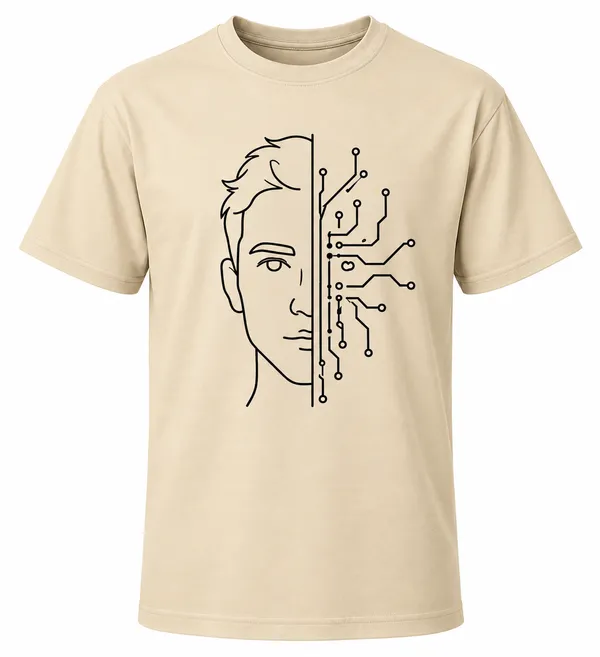 Beige_Half_Human_Half_Machine_Crew_Neck_T_Shirt