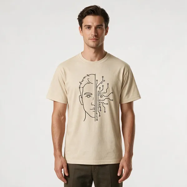 Beige_Half_Human_Half_Machine_Crew_Neck_T_Shirt
