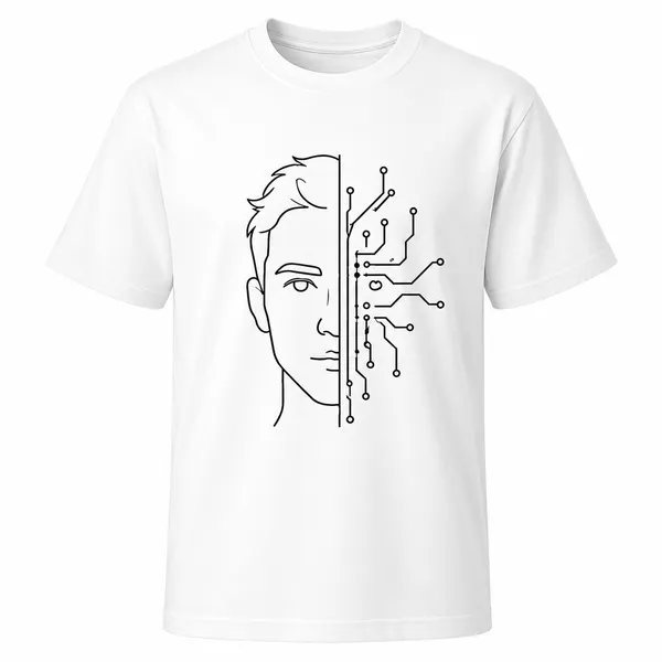 White_Half_Human_Half_Machine_Crew_Neck_T_Shirt