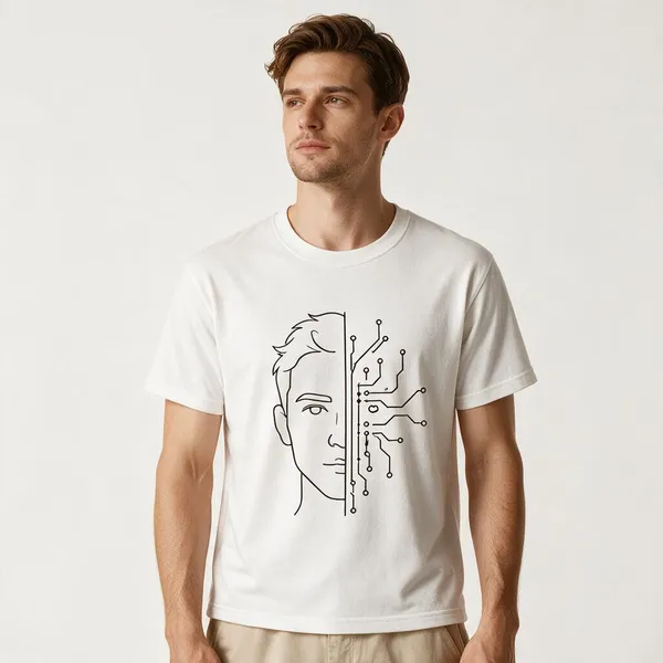White_Half_Human_Half_Machine_Crew_Neck_T_Shirt