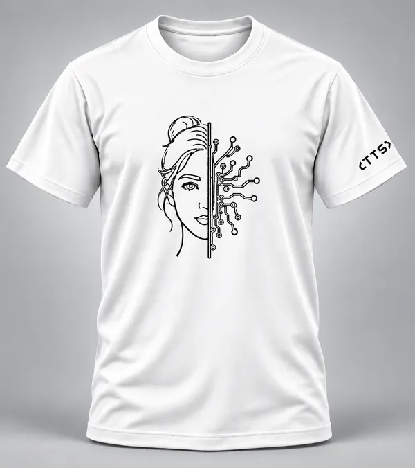 White_Half_Woman_Half_Machine_Crew_Neck_T_Shirt
