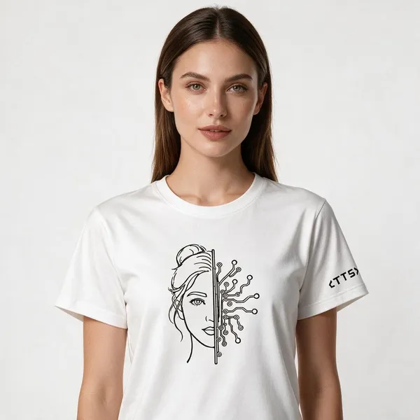 White_Half_Woman_Half_Machine_Crew_Neck_T_Shirt