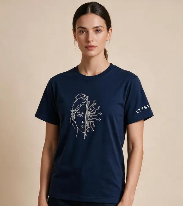 Navy_Blue_Half_Woman_Half_Machine_Crew_Neck_T_Shirt