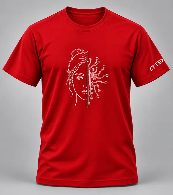 Red_Half_Woman_Half_Machine_Crew_Neck_T_Shirt