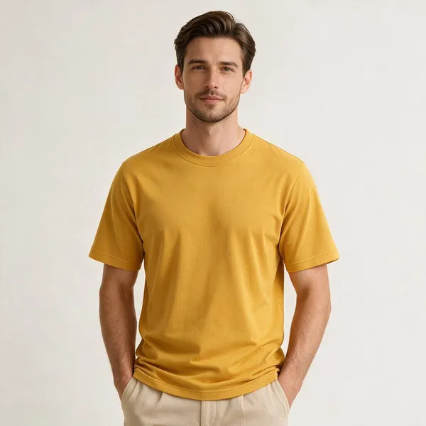Yellow_Plain_Crew_Neck_T_Shirt