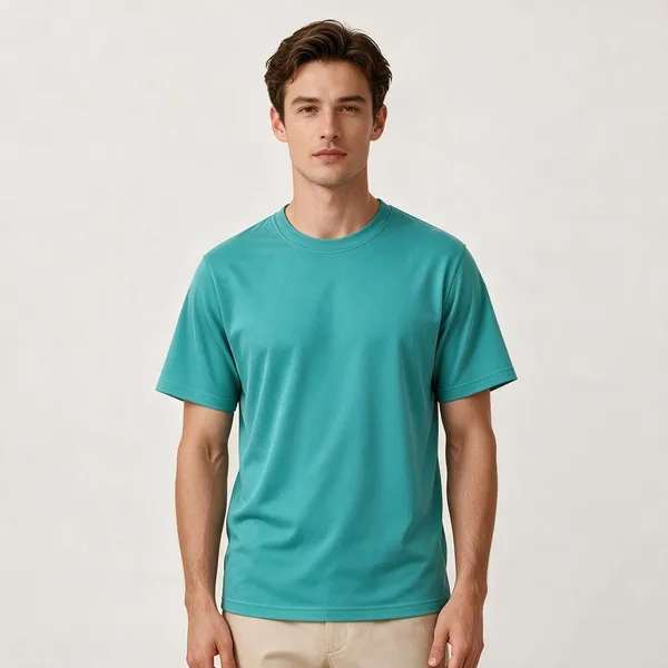 Aqua_Plain_Crew_Neck_T_Shirt