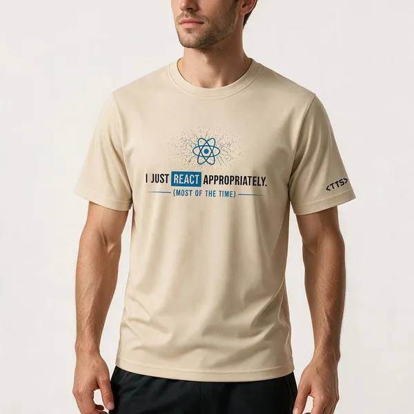 Beige_React_Developer_Crew_Neck_T_Shirt