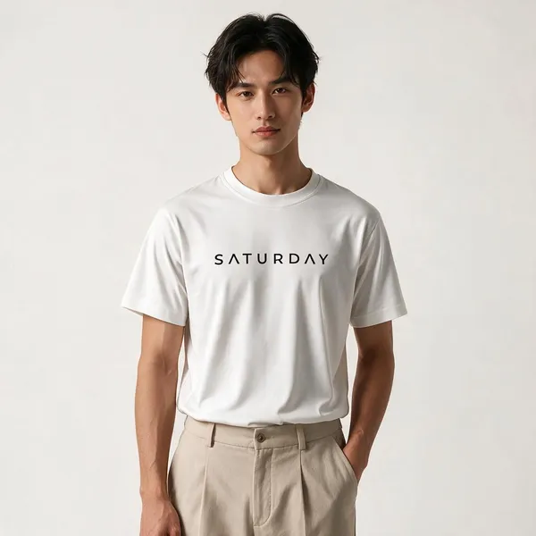 White_Saturday_Typography_Crew_Neck_T_Shirt