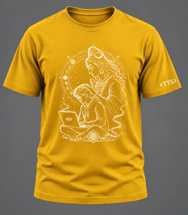 Yellow_Shiva_Blesses_Techie_Crew_Neck_T_Shirt