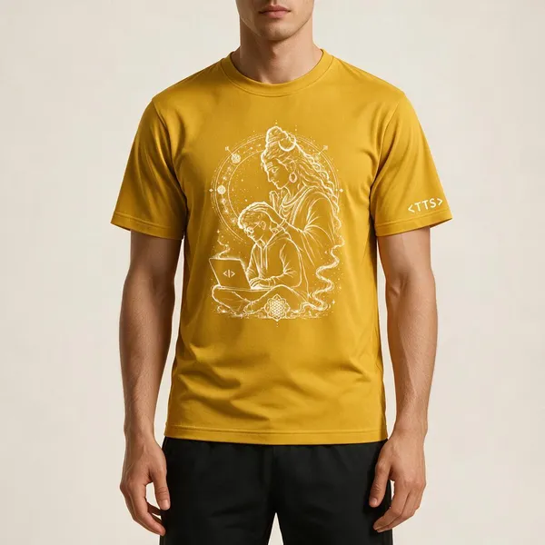 Yellow_Shiva_Blesses_Techie_Crew_Neck_T_Shirt