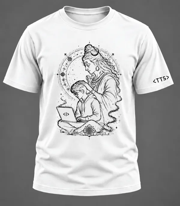 White_Shiva_Blesses_Techie_Crew_Neck_T_Shirt