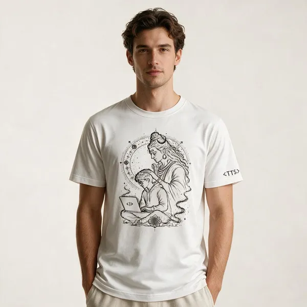 White_Shiva_Blesses_Techie_Crew_Neck_T_Shirt