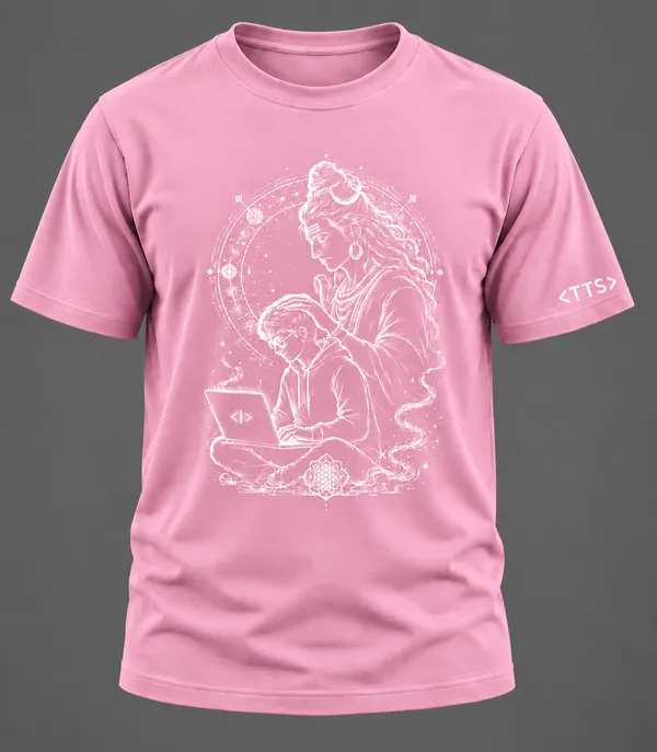 Pink_Shiva_Blesses_Techie_Crew_Neck_T_Shirt