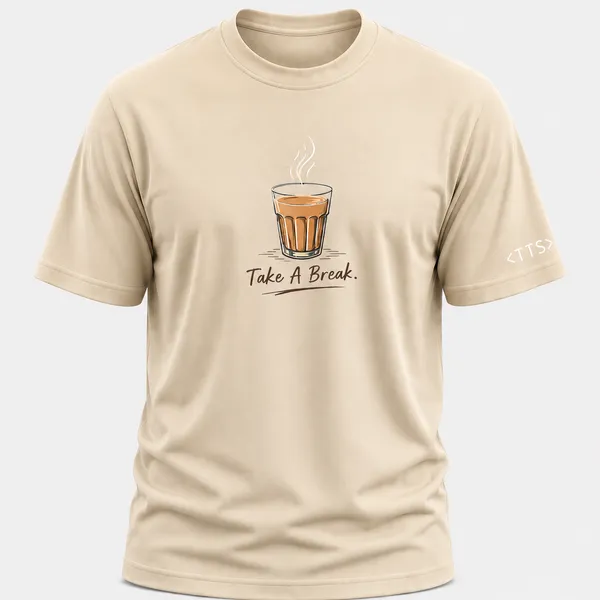 Beige_Tea_Break_Crew_Neck_T_Shirt