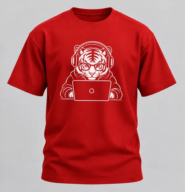 Red_Techie_Tiger_Crew_Neck_T_Shirt