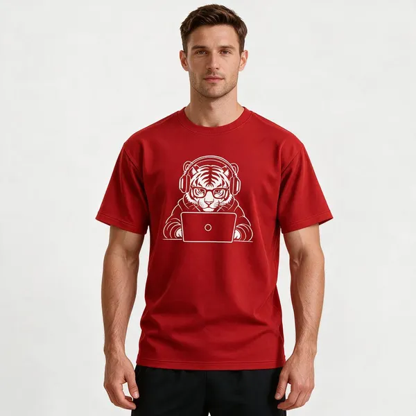 Red_Techie_Tiger_Crew_Neck_T_Shirt
