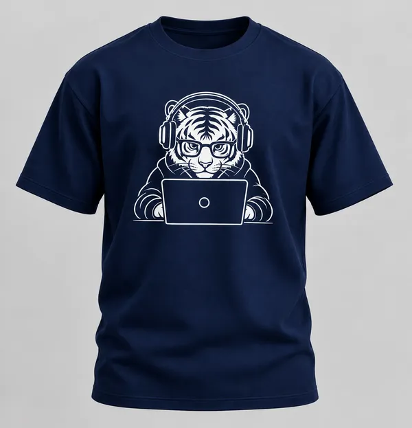 Navy_Blue_Techie_Tiger_Crew_Neck_T_Shirt