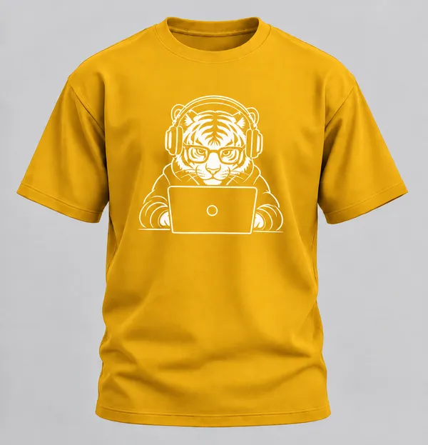 Yellow_Techie_Tiger_Crew_Neck_T_Shirt