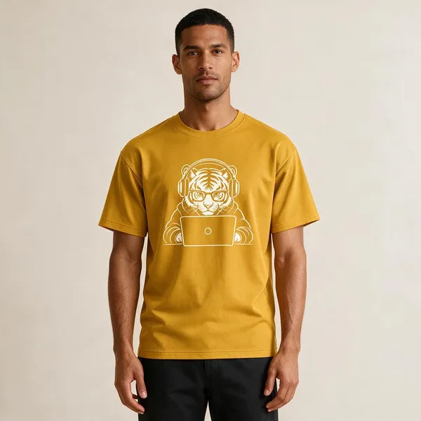 Yellow_Techie_Tiger_Crew_Neck_T_Shirt