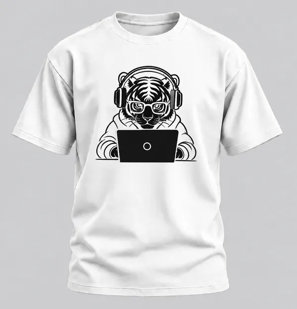 White_Techie_Tiger_Crew_Neck_T_Shirt