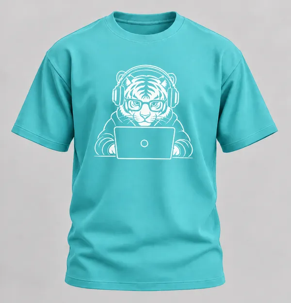 Aqua_Techie_Tiger_Crew_Neck_T_Shirt