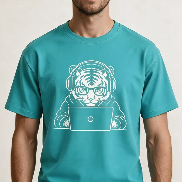 Aqua_Techie_Tiger_Crew_Neck_T_Shirt