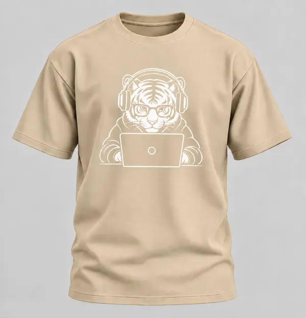 Beige_Techie_Tiger_Crew_Neck_T_Shirt