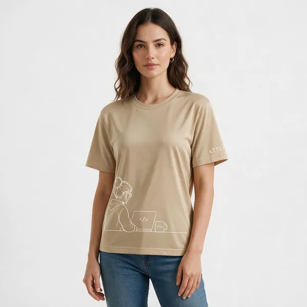 Beige_Techie_Woman_Crew_Neck_T_Shirt