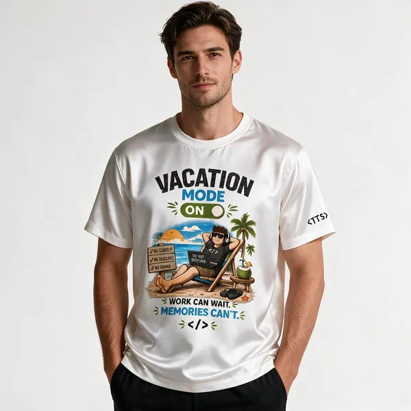 White_Vacation_Mode_Crew_Neck_T_Shirt