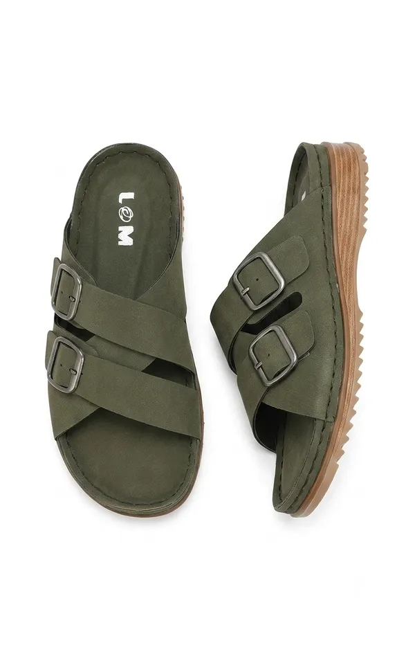 Cross_Strap_Slide_Sandals_Olive_With_Buckle