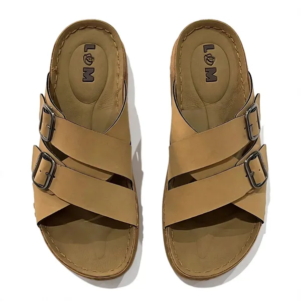 Cross_Strap_Slide_Tan_Sandals_With_Buckle