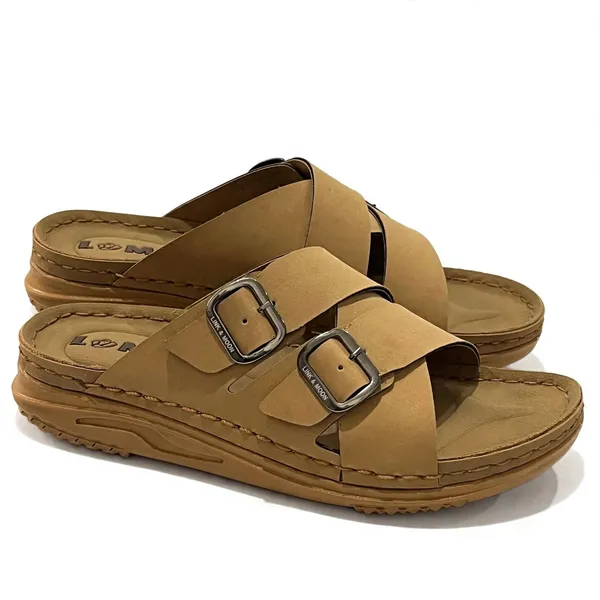 Cross_Strap_Slide_Tan_Sandals_With_Buckle