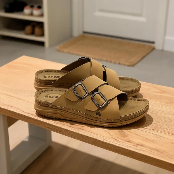 Cross_Strap_Slide_Tan_Sandals_With_Buckle