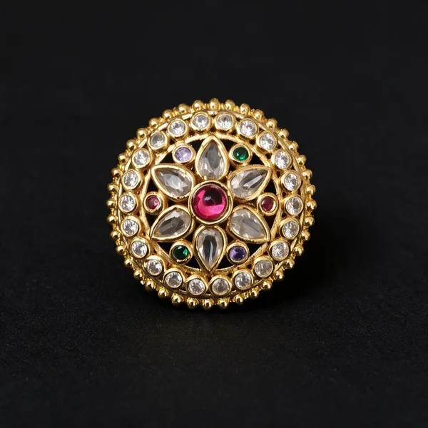 Gold_Tone_Alloy_With_Gold_Plating_And_Kundan_Work_Statement_Ring_For_Women