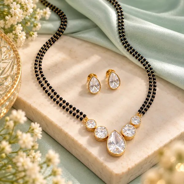 Luxury_Moissanite_Black_Beaded_Mangalsutra_Set_with_Teardrop_Pendant_&_Matching_Earrings