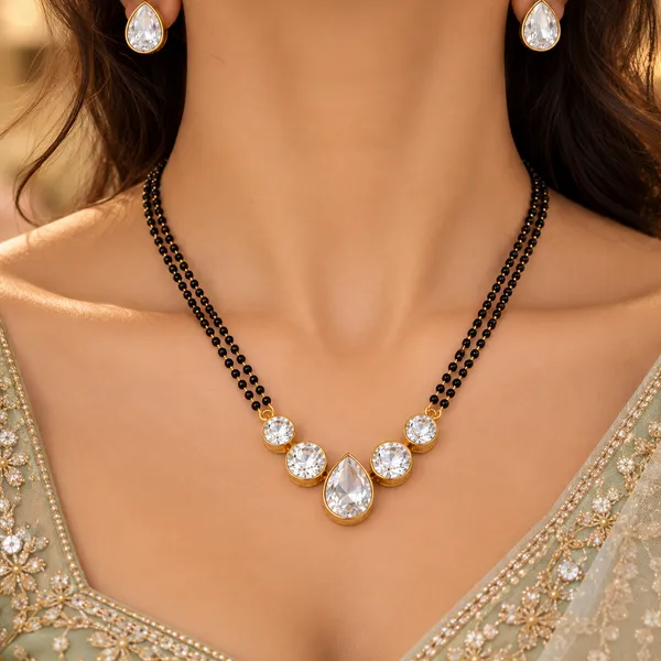 Luxury_Moissanite_Black_Beaded_Mangalsutra_Set_with_Teardrop_Pendant_&_Matching_Earrings