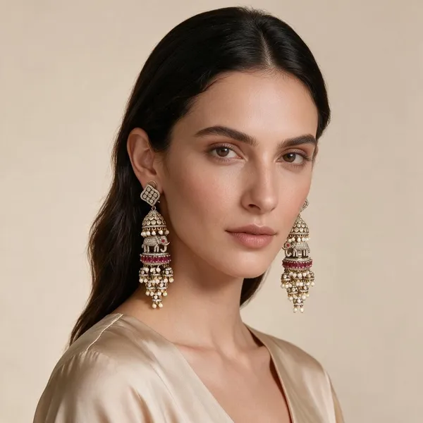 Silver_And_Red_Alloy_With_Fine_Quality_Ad_Work_Danglers_For_Women