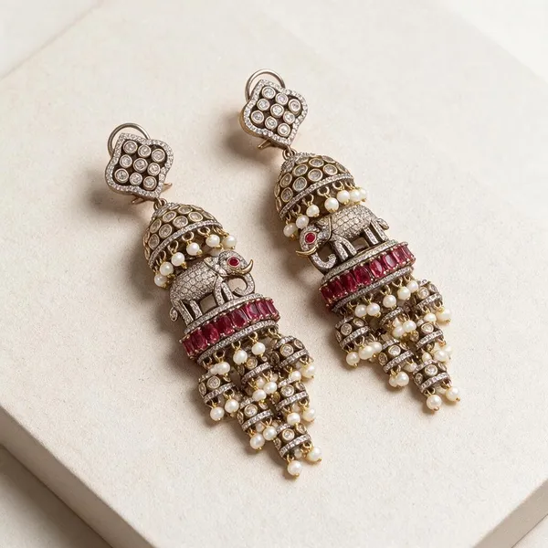 Silver_And_Red_Alloy_With_Fine_Quality_Ad_Work_Danglers_For_Women