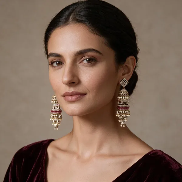 Silver_And_Red_Alloy_With_Fine_Quality_Ad_Work_Danglers_For_Women