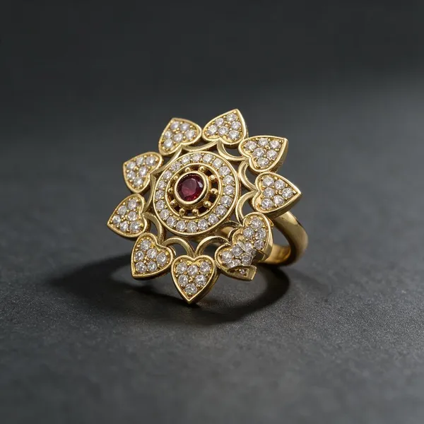 Gold_Tone_Alloy_With_Ad_Work_Statement_Ring_For_Women