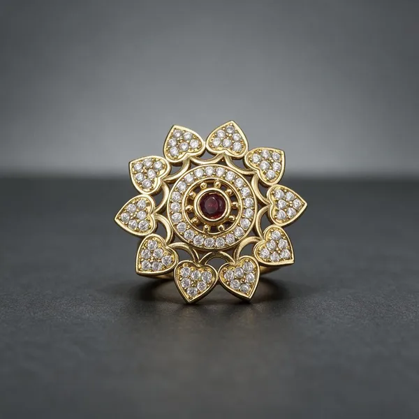 Gold_Tone_Alloy_With_Ad_Work_Statement_Ring_For_Women