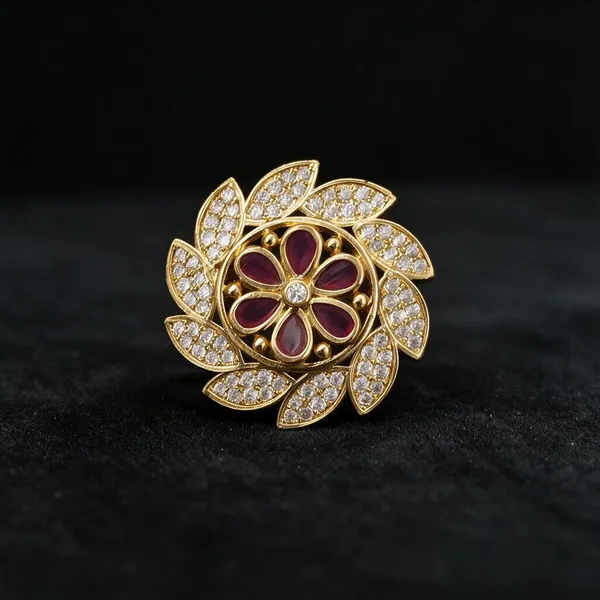 Gold_Tone_Alloy_With_Ad_Work_Statement_Ring_For_Women